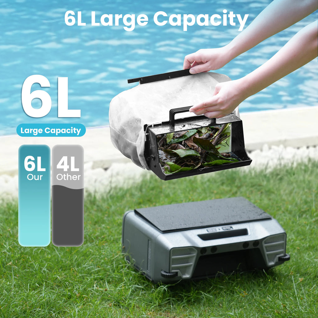 Robotic Solar Pool Skimmer Vacuum with Remote Control Smart Obstacle Avoidance Auto-Parking Pool Cleaner 6L Large-Capacity Basket