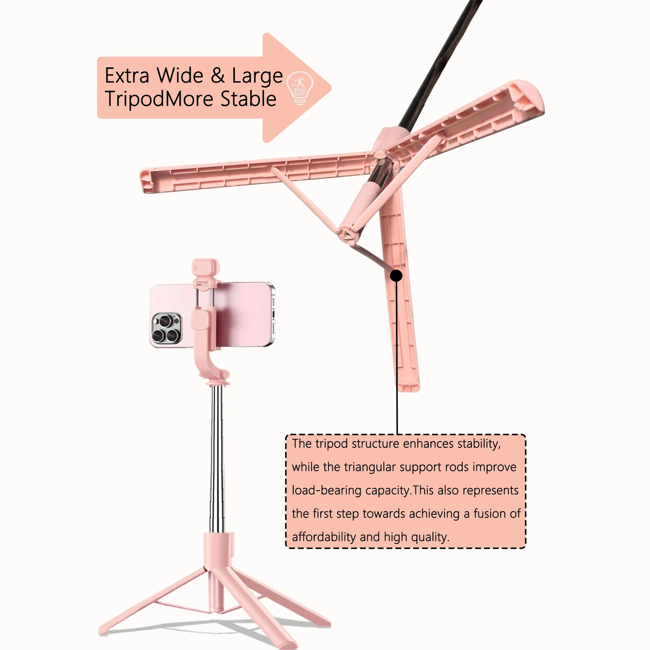 Extendable Selfie Stick Tripod, Fill Light & Bluetooth-compatible Remote