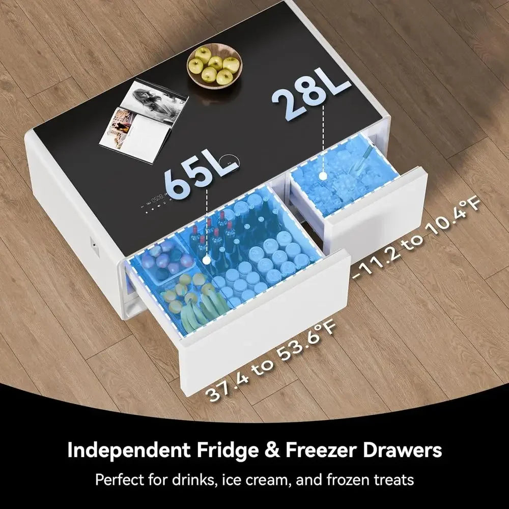 Smart Coffee Table with Refrigerator and Freezer, 23" D x 41.5" W x 18.2" H