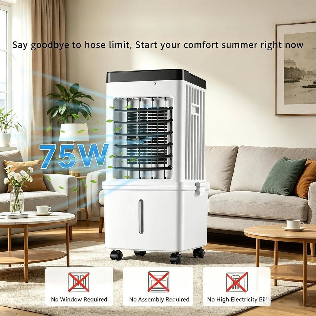 Portable air conditioner, 120° rotatable air cooler, 4.2-gallon water tank