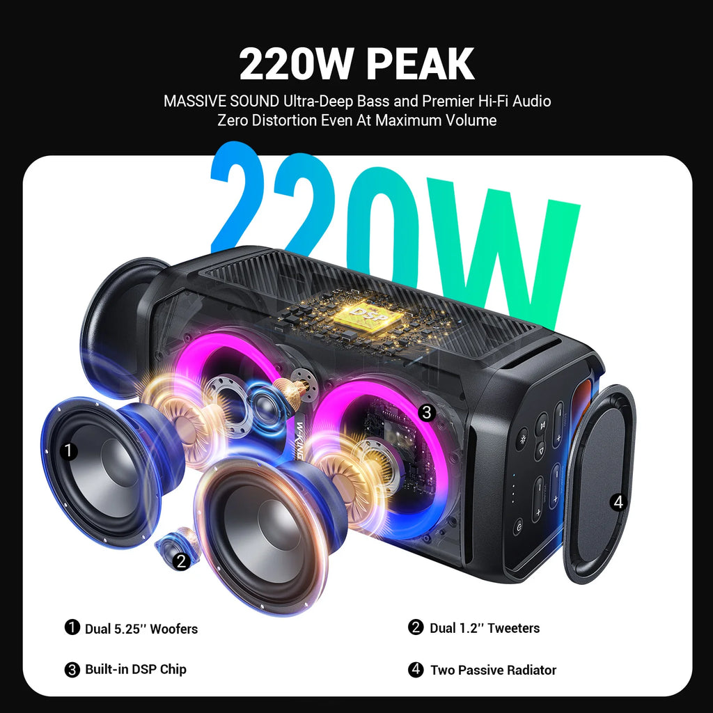 Bluetooth Portable Party Boombox Wireless Deep Bass/115dB Loud Massive Sound
