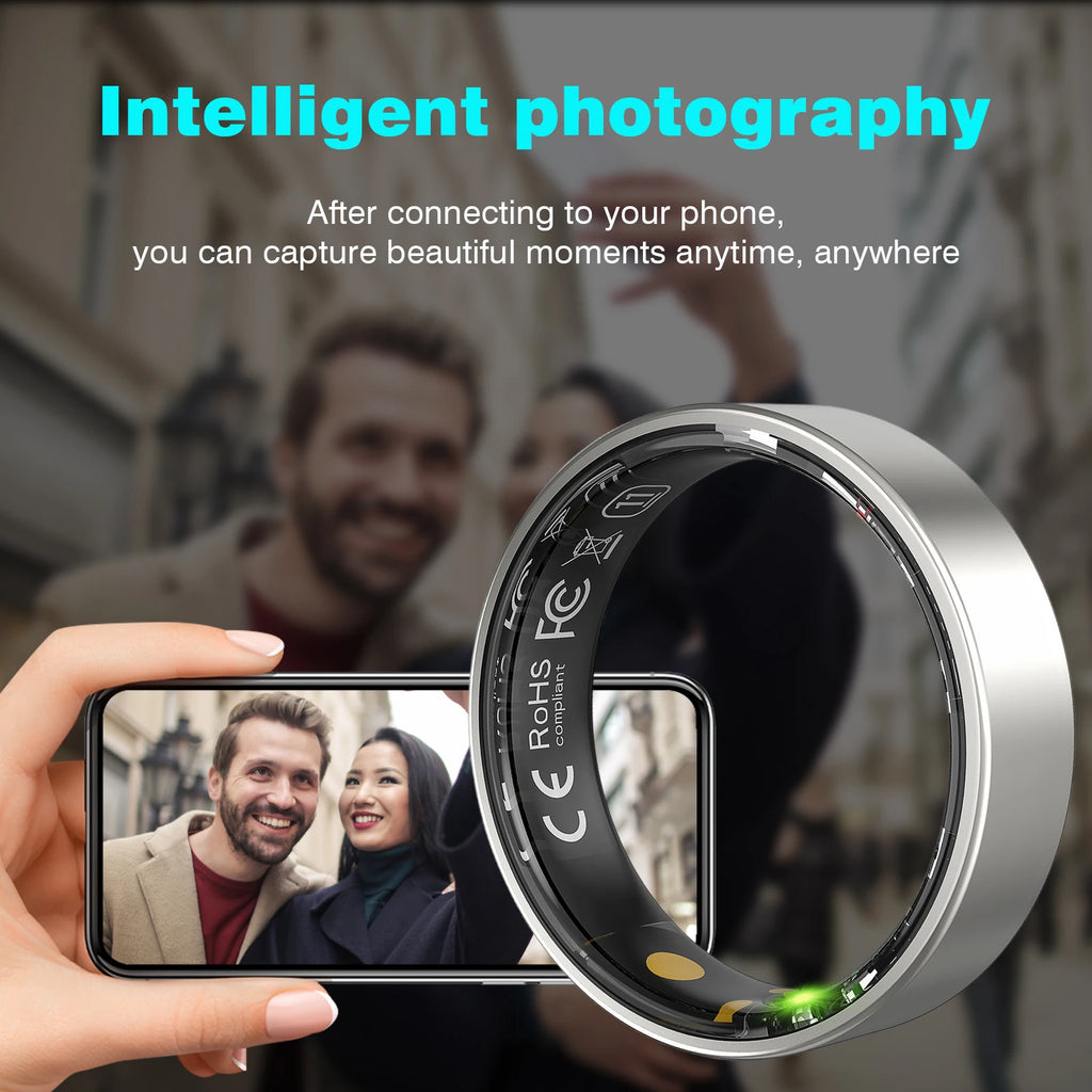 Smart Ring with Charging Case, Heart Rate Blood Oxygen, Pressure Monitor, Sleep monitoring 5ATM Waterproof For Android iOS