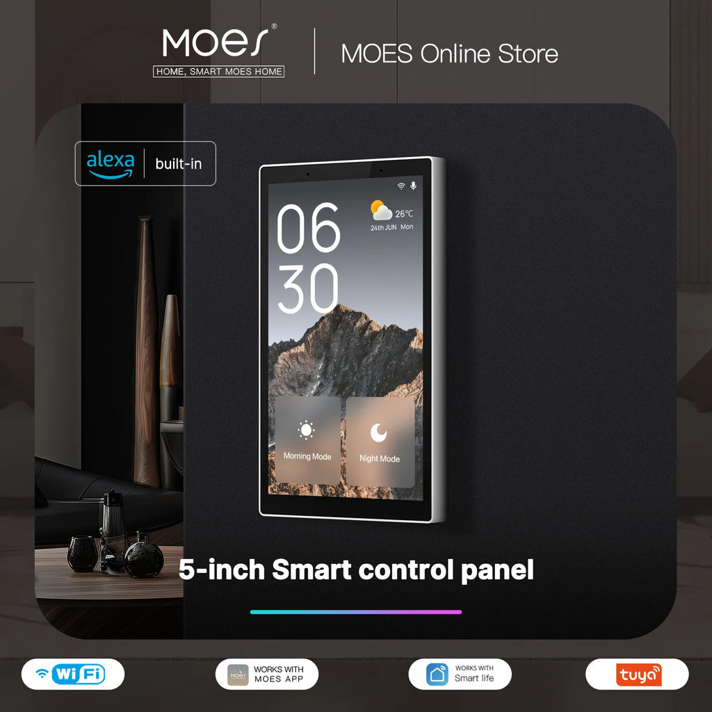 Smart 5-inch Touch Screen Smart Home Control Panel, Voice Control Alexa And ZigBee