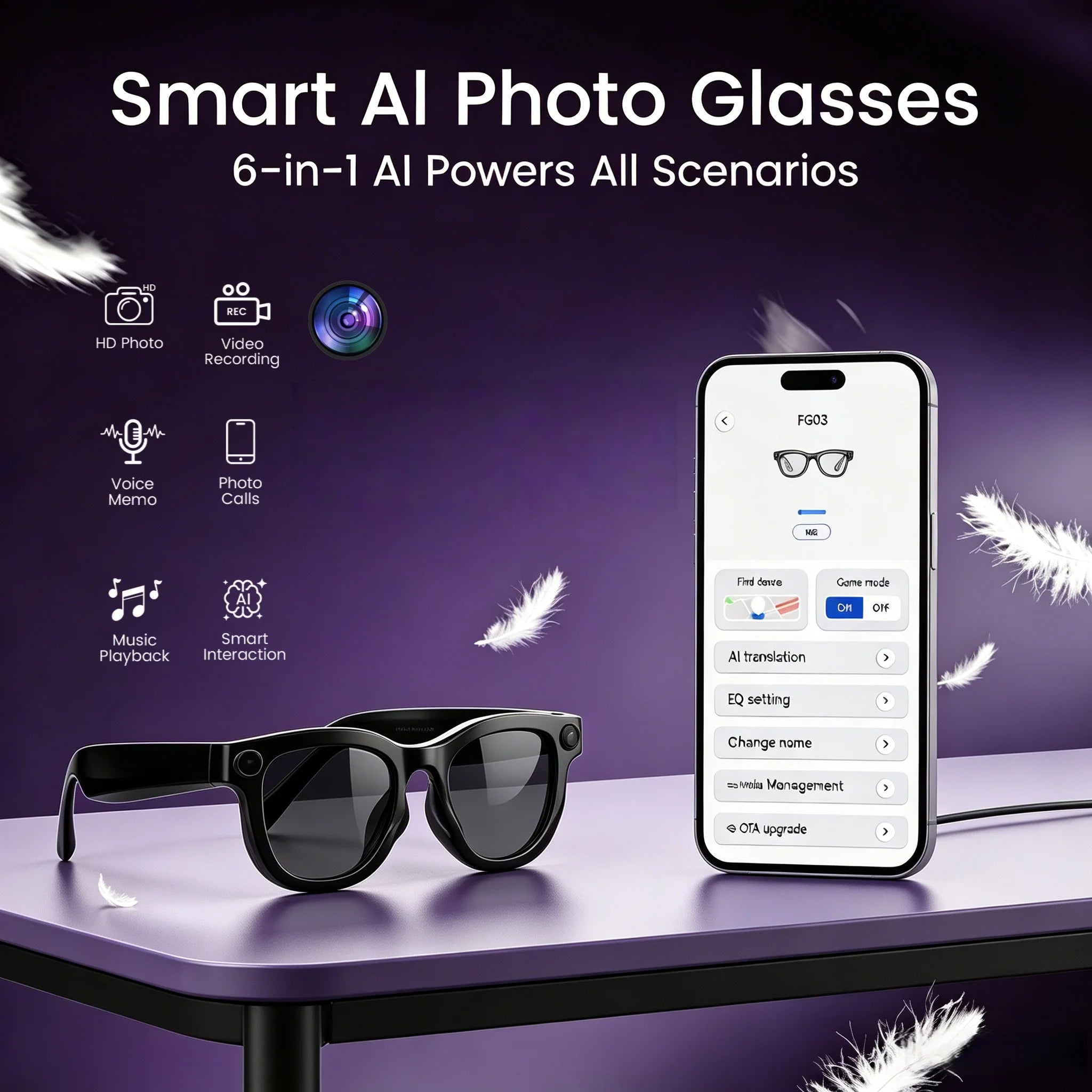 Smart AI photo glasses with 200W pixels, equipped with a camera and video glasses
