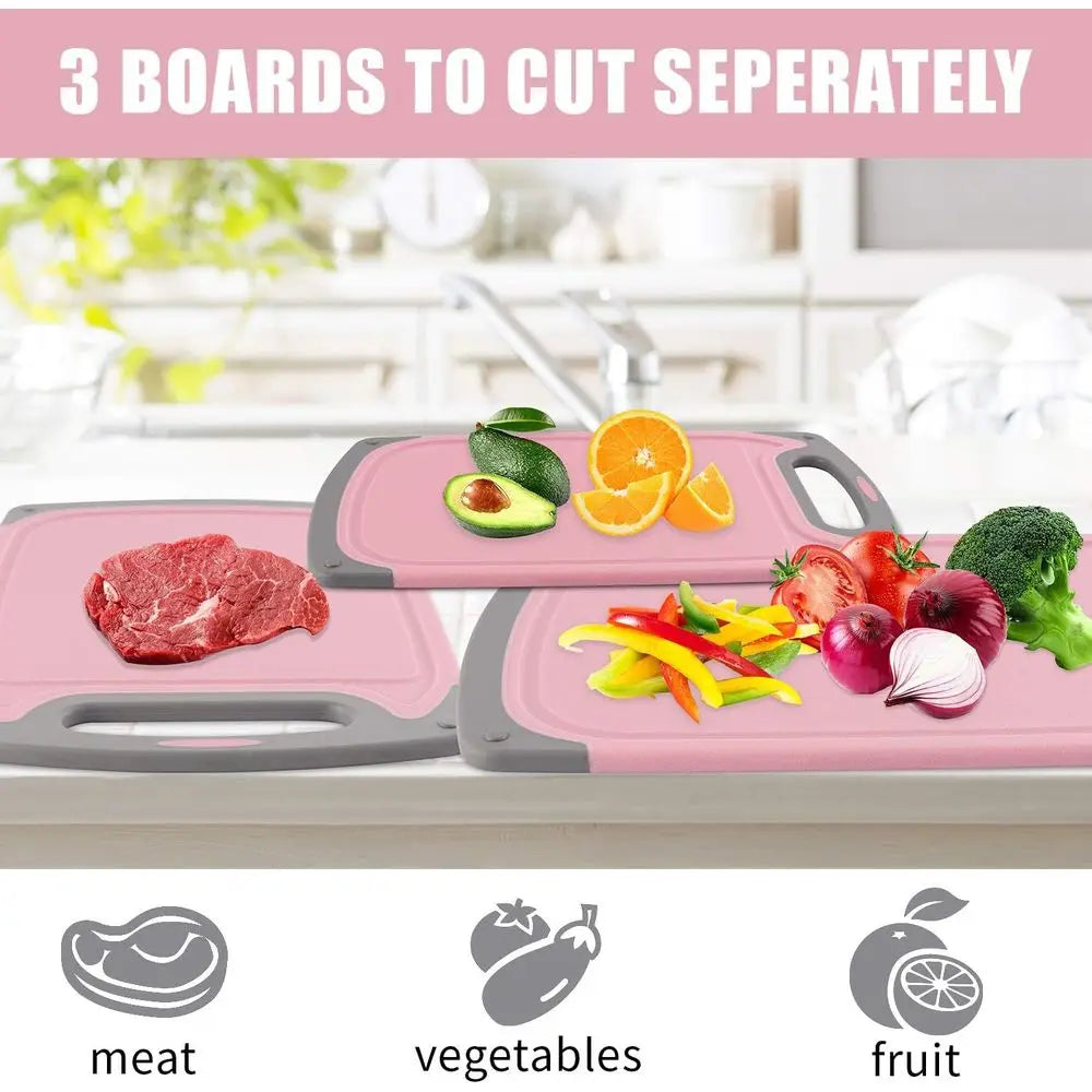 Cutting Boards Set of 4 with Non-Slip Feet and Deep Drip Juice, Easy Grip Handle, Dishwasher