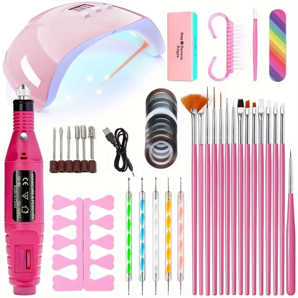 Professional Electric Nail Drill Polish File Kit with UV LED Lamp Gel Manicure Dryer Lamp Acrylic Starter Set